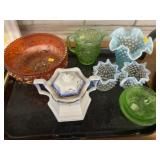 Carnival Glass Bowl with Art Glass