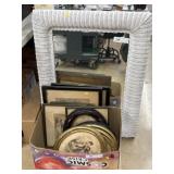 Wicker Framed Mirror with Framed Prints