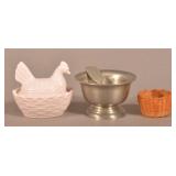 Nantucket Basket, Hen on Nest & Pewter Salt