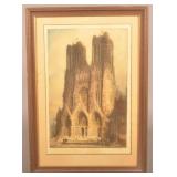 Antique Signed Print Rheims Cathedral