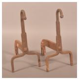 Early Pair Pennsylvania Wrought Iron Andirons