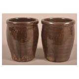 2 Brown Glaze Stoneware Apple Butter Crocks