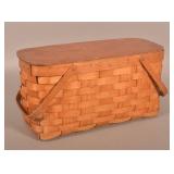 Vintage Oak Swing Handle Picnic Basket