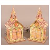 2 Vintage Electric Light Up Cardboard Churches