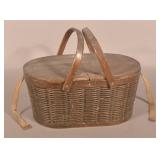 Vintage Swing Handle Tin Lined Picnic Basket
