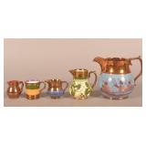 Collection of Antique Copper Lustre Pitchers & Cup