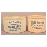 2 Stoneware Stenciled Cottage Cheese Crocks