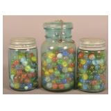 3 Vintage Glass Mason Jars with Glass Marbles