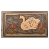 Vintage Framed Hooked Rug w/ Swan