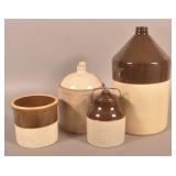Group of 4 Salt Glazed Crocks and Jug