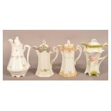 4 Lidded Antique Porcelain Chocolate Pots