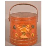 Great Large Antique Paint-Decorated Wood Firkin