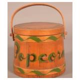 Great Small Wood Firkin w/ "Popcorn" Painted On Si