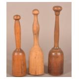 3 Antique Turned Wood Kitchen Mashers