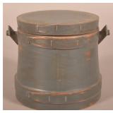 Primitive Small Dark Blue-Painted Wood Firkin