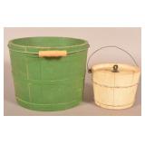 2 Antique Primitive Wood Painted Buckets