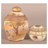 2 Antiq. Nippon Japanese Moriage Lidded Containers