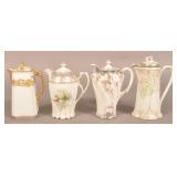4 Antique Porcelain Chocolate Pots