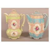 2 Antique Japanese Moriage Chocolate Pots