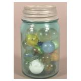 Ball Mason Jar Filled with Large Shooter Marbles