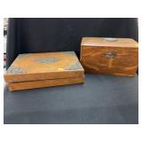 (2) Oak Decorated Storage Boxes