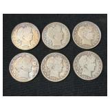 (6) Barber Silver Half Dollars