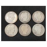 (6) Barber Silver Half Dollars
