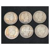 (6) Barber Silver Half Dollars