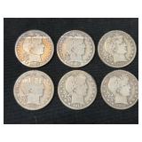 (6) Barber Silver Half Dollars