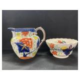 Gaudy Welsh Pitcher with Waste Bowl