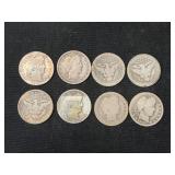 (8) Barber Silver Quarters