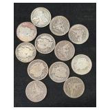 (12) Barber Silver Quarters