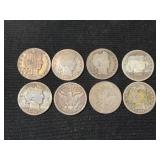(8) Barber Silver Quarters
