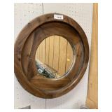 Wooden Framed Circular Mirror