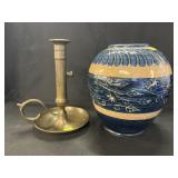 Brass Candlestick with Contemporary Pottery Vase