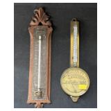 (2) Vintage Wood and Metal Framed Thermometers