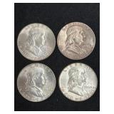 (4) Franklin Silver Half Dollars