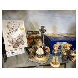 (7) Hummel Figurines with Display
