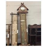 Antique Wood Framed Barometer with Clock