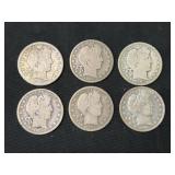 (6) Barber Silver Half Dollars