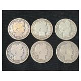 (6) Barber Silver Half Dollars