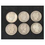 (6) Barber Silver Half Dollars