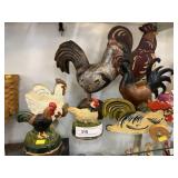 Wood and Cast Metal Chicken Figurines