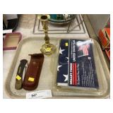 Skinning Knife, Flag, Candle Holder