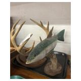Carved Wood Trout with Antlers