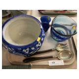 Porcelain Planter, Art Glass, Utensils