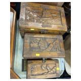 (3) Carved Wood Oriental Storage Boxes