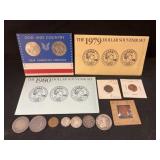 Half Cents, V Nickels with Foreign and U.S. Coins