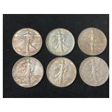 (6) Walking Liberty Silver Half Dollars