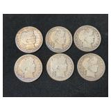 (6) Barber Silver Half Dollars